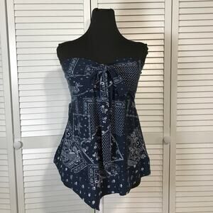 No Boundaries Y2K Boho Navy Blue Bandana Sleeveless Halter Top Junior L
